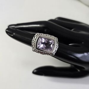 Sterling Silver 925 Elegant Silver and Purple Ring with Amethyst